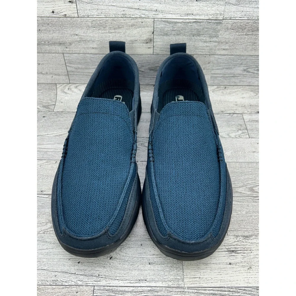 Skechers Relaxed Fit Men Sz 9.5 Navy Blue Leather Textile Slip On Loafers 64365‎